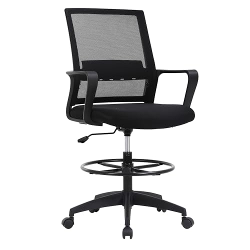 Tall Drafting Chair with Lumbar Support - Black Ergonomic Office Stool