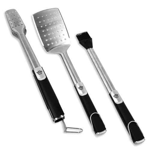 Stainless Steel 3-Piece Grill Tool Set with Soft Touch Handles, Tongs, Spatula & Basting Brush