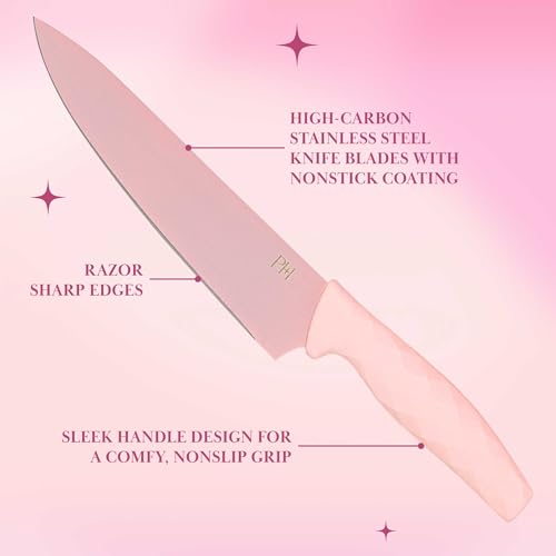 Pink Paris Hilton 16-Piece Knife Block Set with Fan Style Acrylic Organizer & Stainless Steel Blades