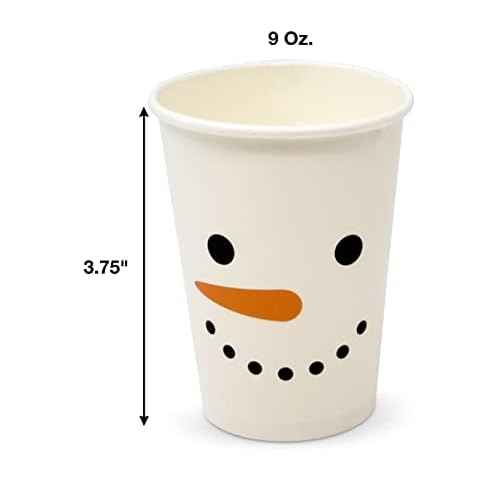 Gift Boutique 50 Disposable Christmas Snowman Cups 9 Oz. Paper Dinner Drinking Cup in Cute Xmas Winter Snow Man Design Beverage Drink Dinnerware Set for Festive Holiday Tableware Party Supplies