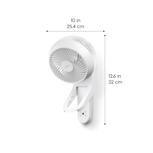 Wall Mount Air Circulator Fan with Remote - 360° Oscillation, 3 Speeds, White