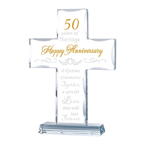 50th Wedding Anniversary Cross Gift for Couple - 50 Years of Marriage, Unique Hand-Cut Glass Keepsake - Variation: 50 Years of Marriage