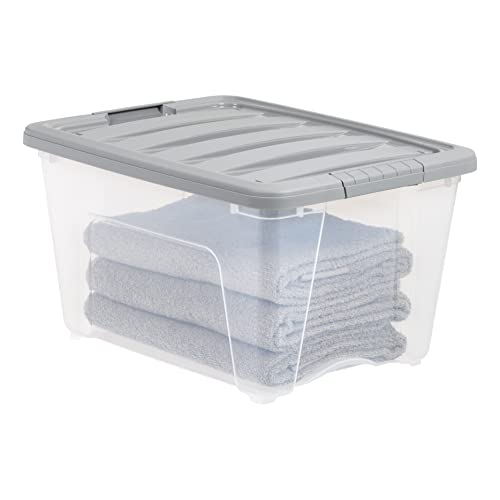 32 Qt. Stackable Plastic Storage Bins with Latching Lids - Set of 6
