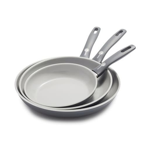 GreenPan Dover 8, 10 & 12-Inch Ceramic Nonstick Frying Pan Set - Gray, Toxin-Free, Oven & Dishwasher Safe