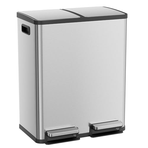 SageNest 16-Gallon Step-On Dual Compartment Stainless Steel Trash Can - Silver