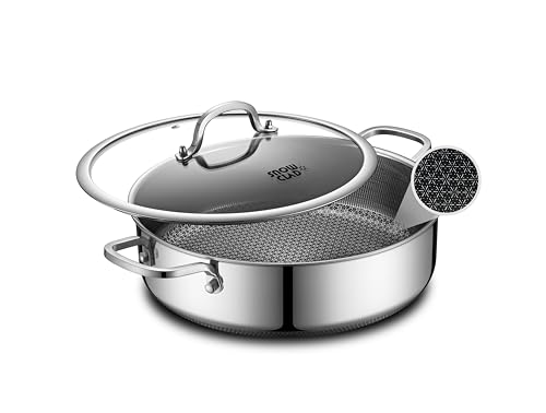 SNOWCLAD 6.5QT Stainless Steel Hybrid Non-Stick Braiser Pan with Lid – Dual Surface, Oven & Induction Safe