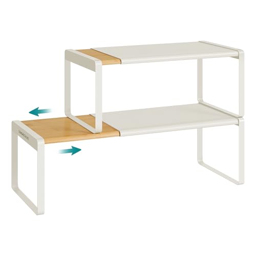 Expandable Bamboo Spice Rack Organizer Set Light Bamboo & Cream White 2 Pack