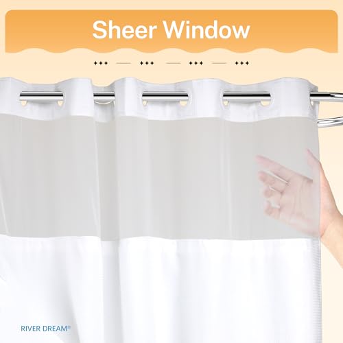 RiverDream White Heavyweight Waffle Shower Curtain with Liner 71x74 - No Hook, Split Rings
