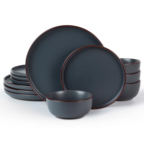 Famiware Mercury 12-Piece Stoneware Dinnerware Set - Charcoal, Service for 4