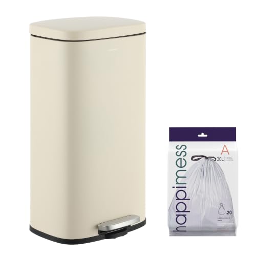 happimess 8 Gal Soft Close Step Trash Can - Limestone Beige, Satin Finish