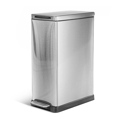 Home Zone Living 12 Gallon Slim Fit Kitchen Trash Can Silver with Soft-Close Lid