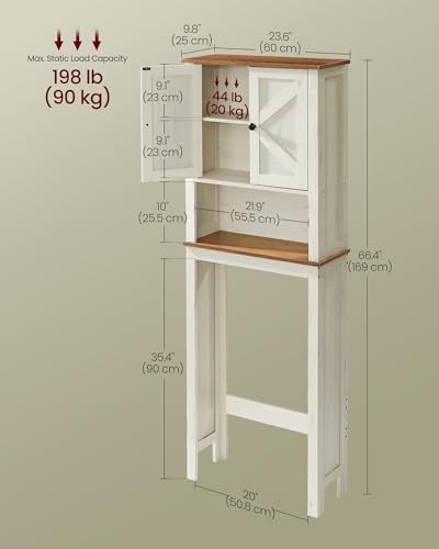 VASAGLE Rustic White Over-the-Toilet Storage Cabinet with Adjustable Shelves, 23.6''W