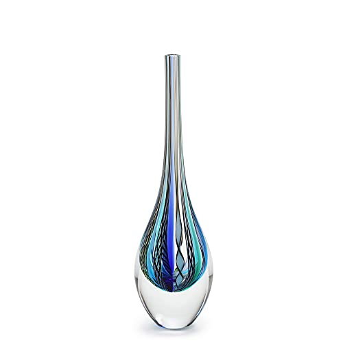 Cá d'Oro Murano Style Blue Hand Blown Art Glass Drop Vase - Boho Home Decor
