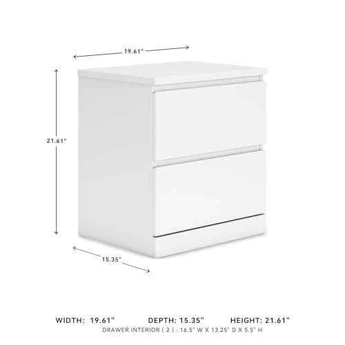 White Nightstand with 2 Drawers - Modern Minimalist Bedside Table