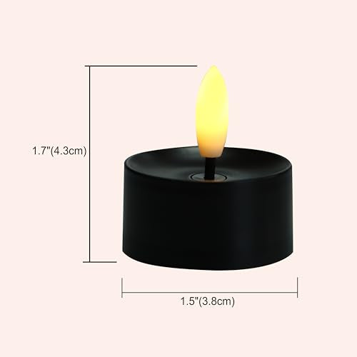 Black Flameless LED Tea Lights - 24 Pack, D1.5"xH1.7" - Battery Operated Candles