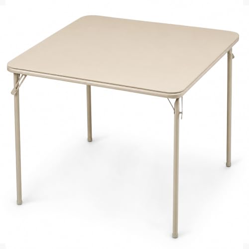 Square Folding Card Table Buff Tan 34x34 Inches - Space Saving & Sturdy