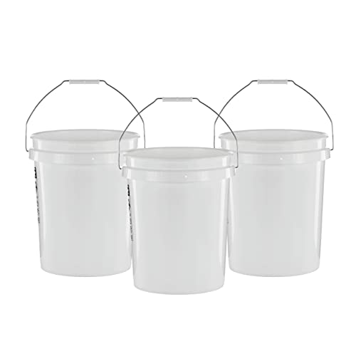 White 5 Gallon Heavy Duty Bucket - BPA-Free Plastic with Handle, 3-Pack