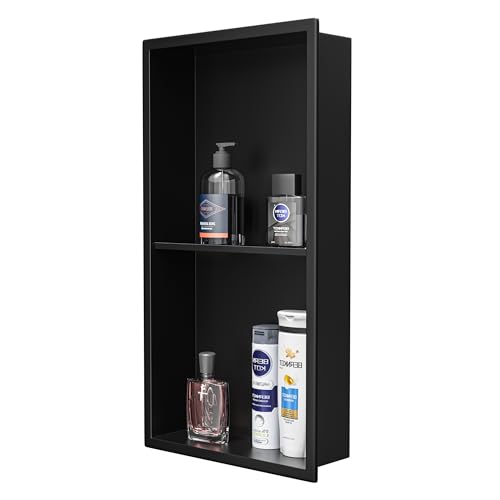 Stainless Steel Shower Niche Matte Black 24x12 with 2-Tier Shelf - Easy Install