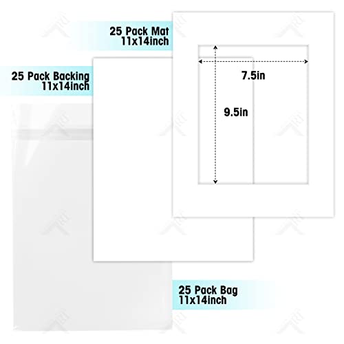 11x14 White Photo Mat Set of 25 for 8x10 Prints with Backings & Bags - Variation of THIS listing