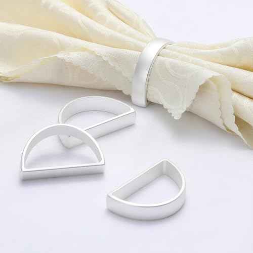 KPOSIYA Napkin Rings Set of 8, Metal Silver Napkin Rings Bulk for Table Settings, D-Shape Napkin Holders Rings for Dinner Table Decor, Easter, Fall,Thanksgiving, Christmas, Party,£¨Silver 8 pcs£©