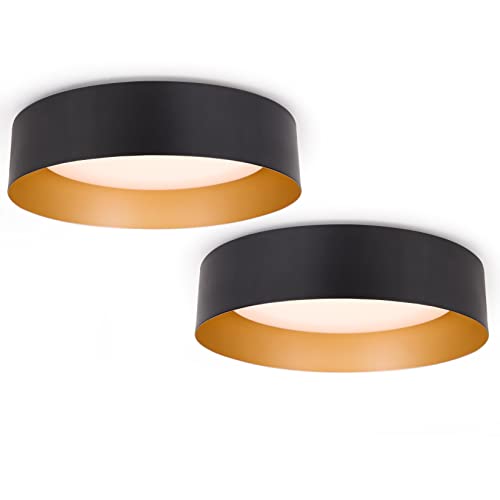 Bargeni 12.5 Inch Matte Black Flush Mount Ceiling Light 2-Pack with Gold Interior - Modern Minimalist Design