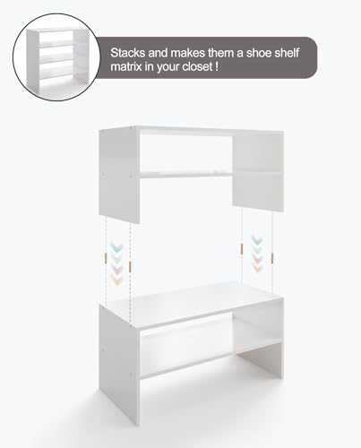 LOWOSA White 2-Tier Stackable Shoe Rack - 24.6 Inches Wide, Pack of 2