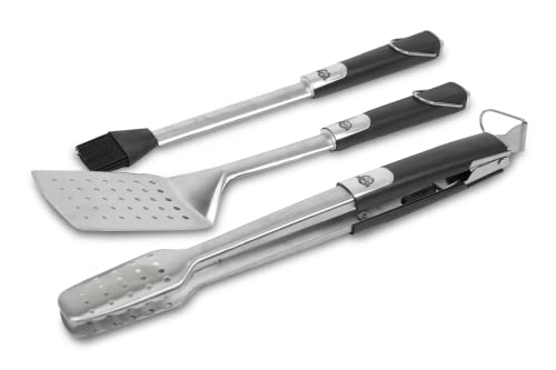Stainless Steel 3-Piece Grill Tool Set with Soft Touch Handles, Tongs, Spatula & Basting Brush