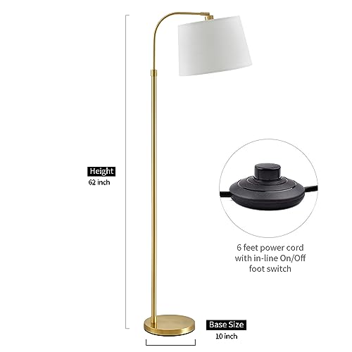 Oneach 62-Inch Gold Floor Lamp for Living Room and Bedroom - Vintage Mid-Century Modern Arc Standing Light with Linen Shade - Variation: Gold