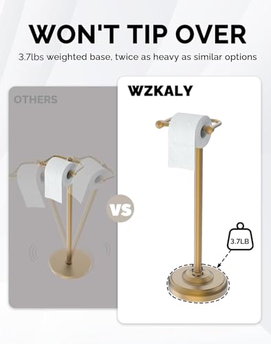 Brushed Gold 22" Stainless Steel Freestanding Toilet Paper Holder with Weighted Base - No Storage