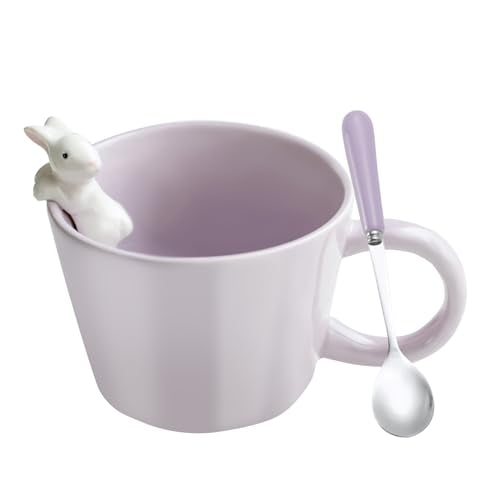 BigNoseDeer Cute Easter Bunny Mugs with 3D Rabbit Inside Ceramic Bunny Coffee Mug with Spoon Cute Gifts Easter Gifts for Women Kids 12oz (Purple)