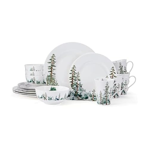 Mikasa Watercolor Forest Bone China Dinnerware Set for 4 - Chip Resistant, Dishwasher & Microwave Safe