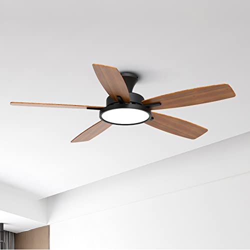 Black 52-Inch Ceiling Fan with Lights and Remote - Low Profile, Reversible DC Motor