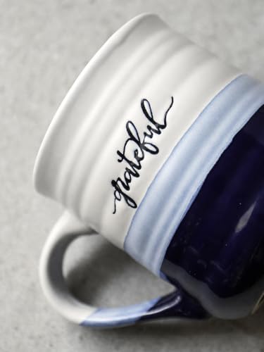 Blue DOWAN 20oz Large Coffee Mug with 'Blessed & Grateful' Word Print - Set of 2, Porcelain Gift for Mom Dad