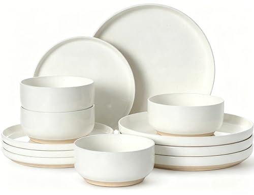 Dinnerware Set for 4 - 12 Pieces Plates and Bowls - Lead-Free & Dishwasher Safe