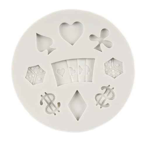 Poker Silicone Molds Playing Cards Hearts Diamonds Spades Clubs Fondant Mold for Casino Themed Cake Decoration Cupcake Topper Chocolate Candy Polymer Clay Gum Paste