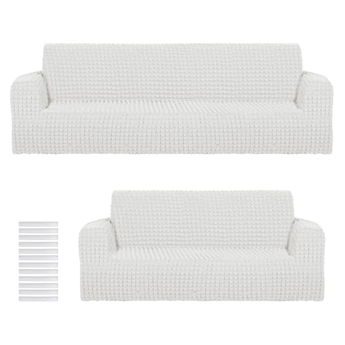 Fanfanwin 2 Pcs Chair Sofa Slipcover Set - White