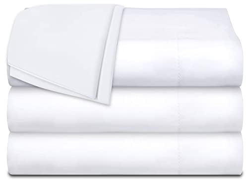 Twin Flat Bed Sheets 3 Pack - 66x104 Inches White Cotton 200 Thread Count - Hospital & Hotel Quality - Variation of THIS listing