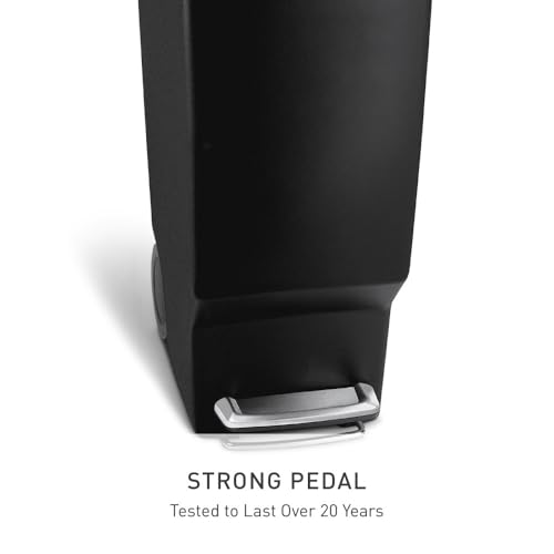 simplehuman 40L / 10.6Gal Slim Kitchen Step Trash Can with Lock, Black Plastic
