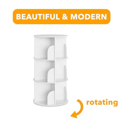SpaceAid 3-Tier Rotating Bookshelf Tower, 37.8" White Spinning Bookcase Lazy Susan