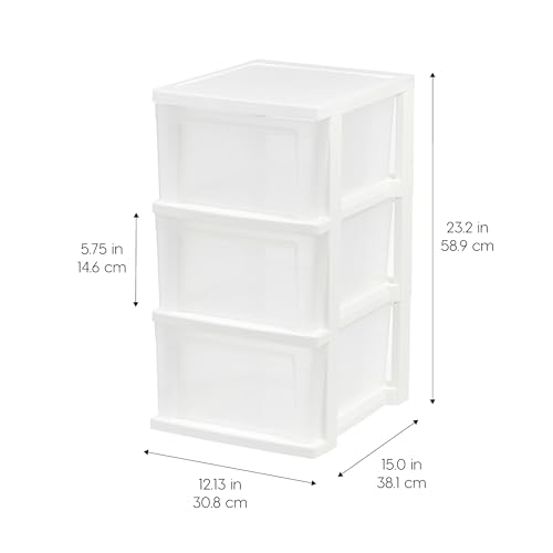 IRIS USA 3-Drawer Slim Storage Organizer 2-Pack - White/Clear, Narrow Design