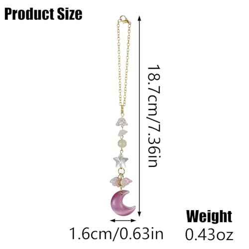 Moon Star Rearview Mirror Accessories Cute Pink Crystal Moon Star Lilly of The Valley Flower Sun Catcher Car Hanging Ornament Charm for Women Car Decor