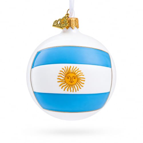 Argentina Flag Glass Christmas Ornament 3.25 Inches Hand-Painted Holiday Decor