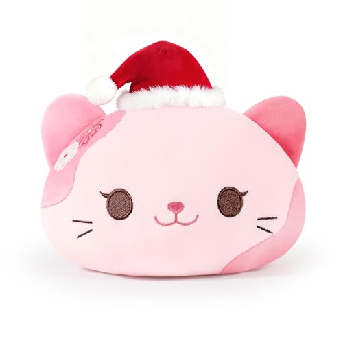 Onsoyours Original Christmas Sakura Cat Plush with Santa Hat Cute 13 inch Kitten Stuffed Animal Soft Pillow Pink Kawaii Kitty Plush Toy Gifts for Kids & Adults (Christmas Sakura Cat, 13")