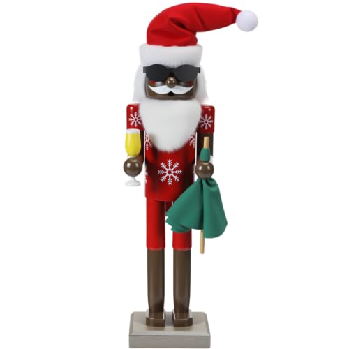 15 Inch Black African American Santa Nutcracker Christmas Decor - Wooden Tabletop Ornament