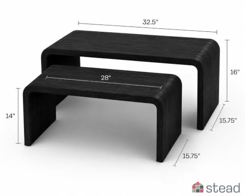Stead Curved Nesting Coffee Table Set of 2, Modern Wood Tables for