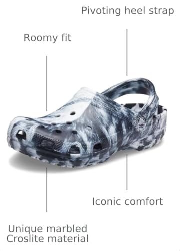 Crocs Unisex Classic Marbled Tie-Dye Clogs - 9 Women / 7 Men, White & Black