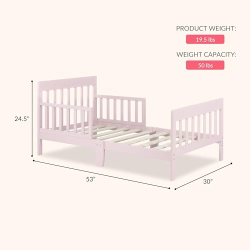 Pink Toddler Bed with Safety Rails - Low Floor, GREENGUARD Gold, Pinewood
