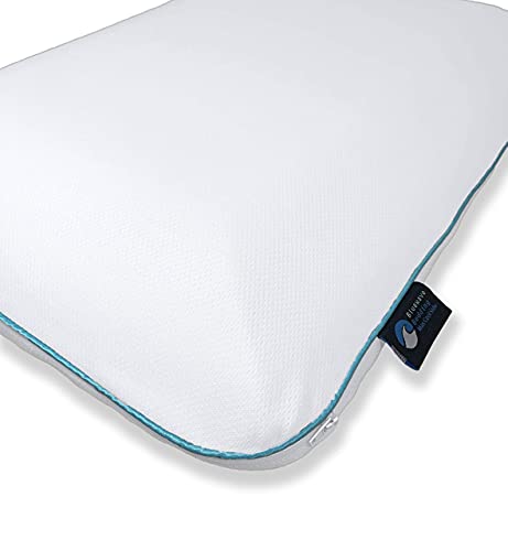 Ultra Slim Max Cool CarbonBlue Gel Memory Foam Pillow - 2.75 Inch Standard Size, Supportive & Cooling for Back & Stomach Sleepers