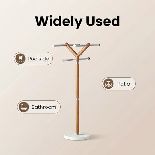 Freestanding Wooden & Stainless Steel Pool Towel Rack - Modern Design, Stable Base, Versatile Placement — Wooden Towel Rack Stainless Steel
