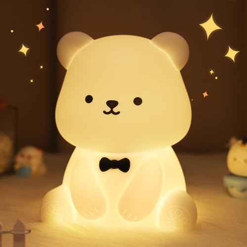 YuanDian Cute Bear Night Light for Kids, Decorate Kids' Bedroom with Silicone Bear Nightlights with 8 Color Lights, Christmas Birthday Gift for Children Toddlers Teens Adults Babies